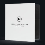 Professional White Monogram Initial Name & Title Binder<br><div class="desc">Modern professional binder features a minimal design in a simple white colour palette with black accents. Custom name and title centred in a presented in a stylish simple font with a complimentary minimal monogram medallion. Shown with a custom name and monogram initial on the front in modern typography, this personalized...</div>