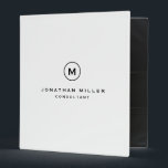Professional White Monogram Initial Name & Title Binder<br><div class="desc">Modern professional binder features a minimal design in a simple white colour palette with black accents. Custom name and title centred in a presented in a stylish simple font with a complimentary minimal monogram medallion. Shown with a custom name and monogram initial on the front in modern typography, this personalized...</div>