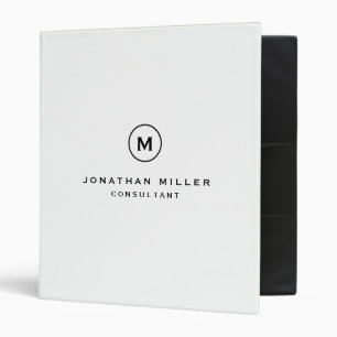 Professional White Monogram Initial Name & Title Binder