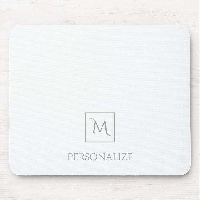 Professional White With Simple Grey Monogram Name Mouse Pad (Front)