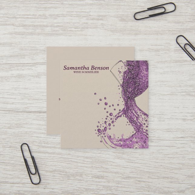 Professional Wine Stain Wine Glass Wine Sommelier  Square Business Card (Front/Back In Situ)
