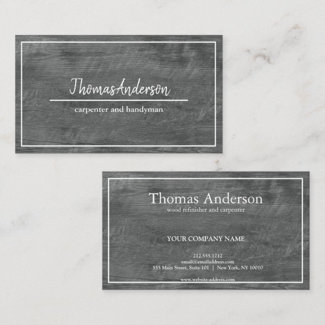Professional Wood Grain Rustic Carpentry Business Business Card (Front/Back)