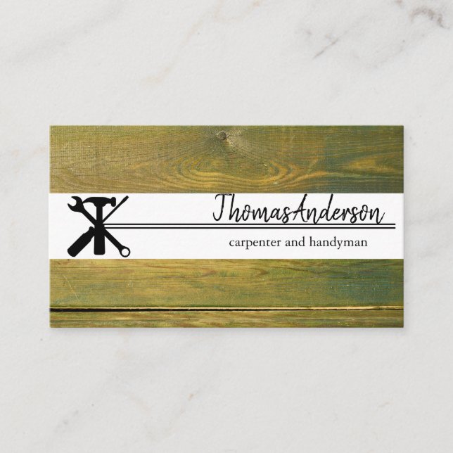 Professional Wood Grain Rustic Carpentry Business Card (Front)