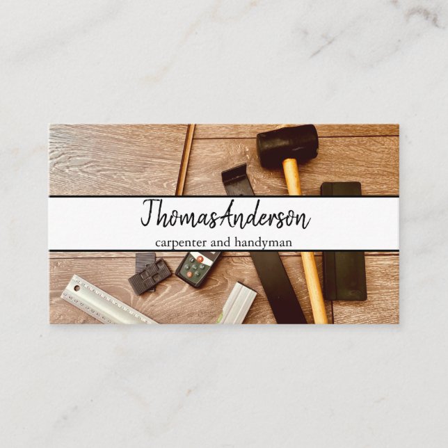 Professional Wood Grain Rustic Carpentry Business Card (Front)