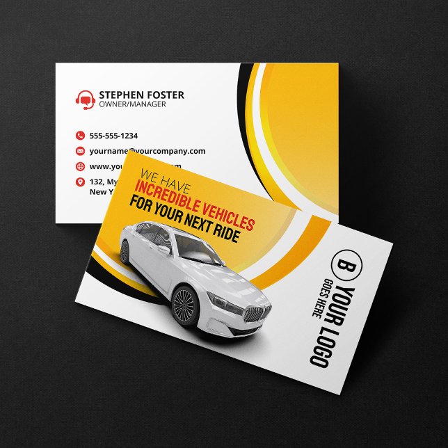 Professional Yellow Car Rental Car Hire Automobile Business Card (Creator Uploaded)