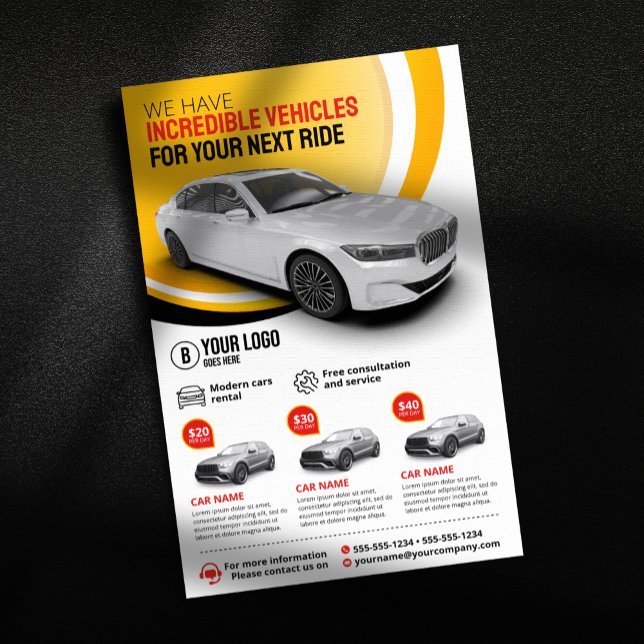 Professional Yellow Car Rental Car Hire Automobile Flyer (Creator Uploaded)
