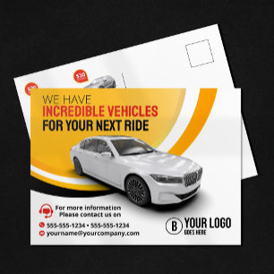 Professional Yellow Car Rental Car Hire Automobile Postcard