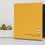 Professional Yellow Monogram Initial 3 Ring Binder<br><div class="desc">Modern professional binder features a minimal design in a goldenrod yellow colour palette with black and white accents. Custom name presented in the lower right hand corner in stylish simple font with a complimentary minimal monogram medallion. Shown with a customizable name and monogram initial on the front in modern typography,...</div>