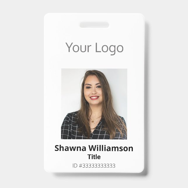 Professional Your Logo White Photo Bar Code ID Badge (Front)