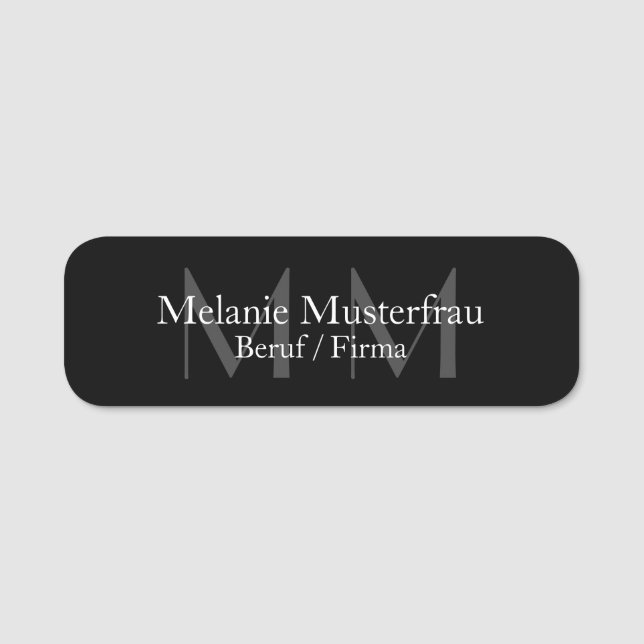 Professionell schwarze Monogramm Namensschild Name Tag (Front)