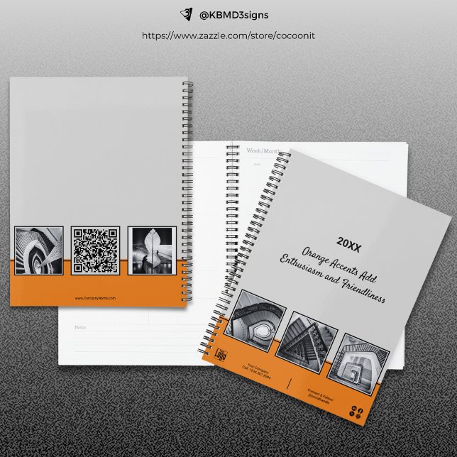 Professionnel Gris, Noir & Orange Collage Business (Professional Gray, Black & Orange Collage Business Planner)