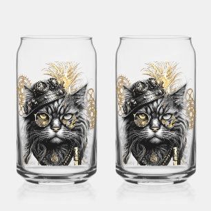 Professor Sprocket-Paws The Funky Steampunk Cat  Can Glass