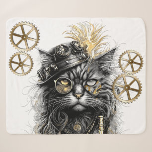 Professor Sprocket-Paws The Funky Steampunk Cat Sherpa Blanket