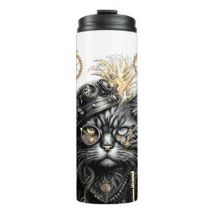 Professor Sprocket-Paws The Funky Steampunk Cat Thermal Tumbler