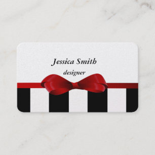 Proffesional elegant red bow stripes business card