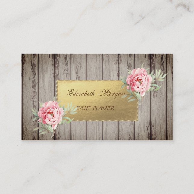 Proffesional Elegant Wood Texture ,Flowers Business Card (Front)