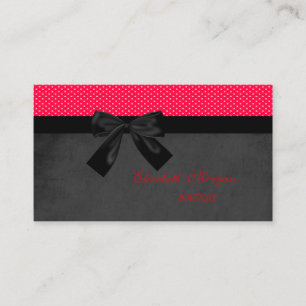 Proffesional Modern Cute Red Dots-Black Bow Business Card