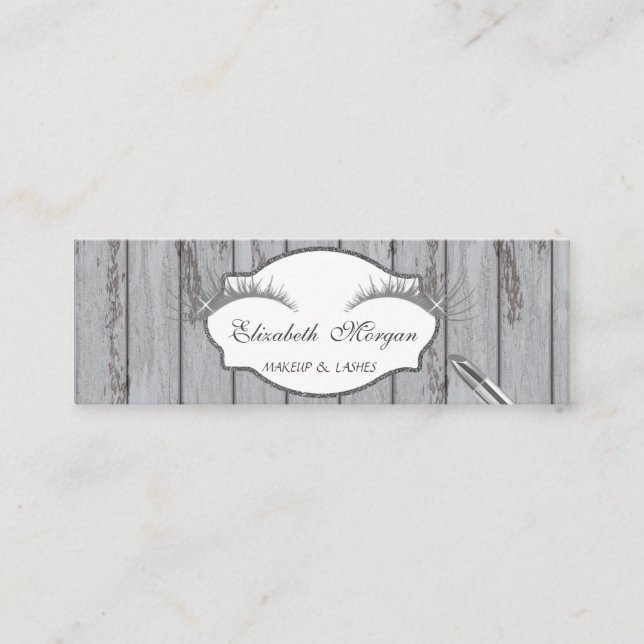 Proffesional Modern,Lashes,Lipstick, Wood Texture Mini Business Card (Front)