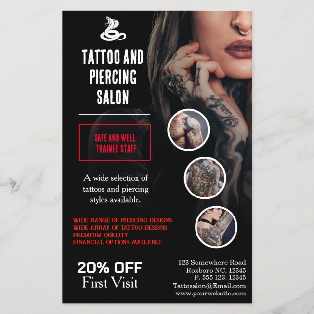 Proffesional Tattoo and Percing Salon Business Flyer (Front)