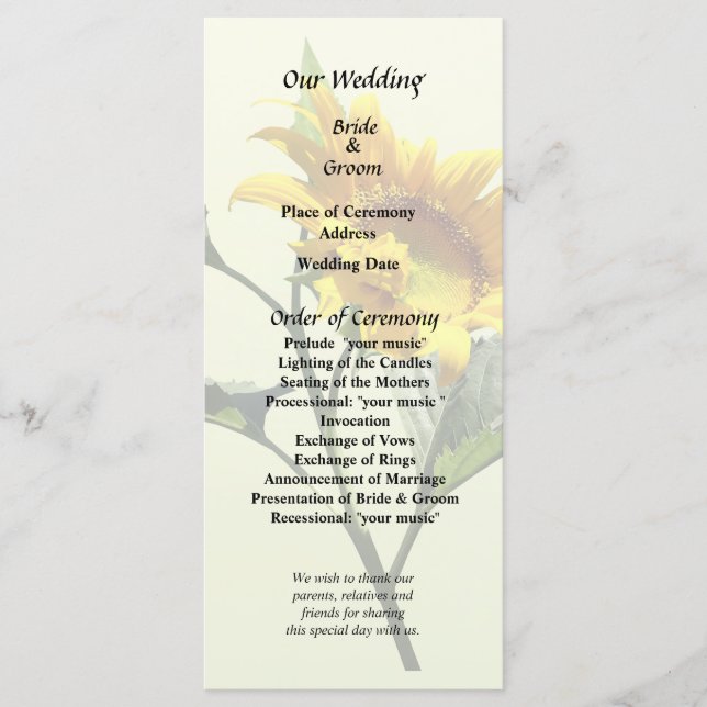 Profil d'un programme de mariage de tournesol (Devant)