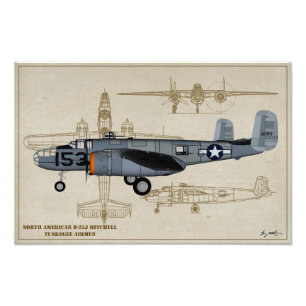 Profile Art  B-25 Mitchell Tuskegee Airmen Photo Print