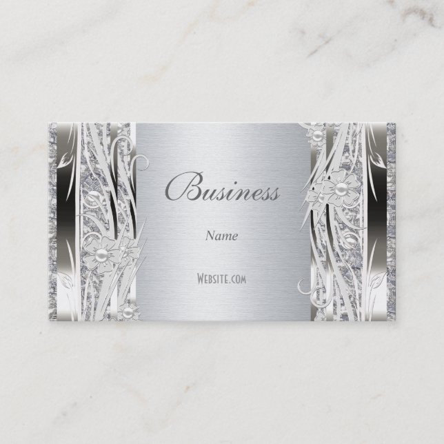 Profile Business Card Silver Floral (Front)