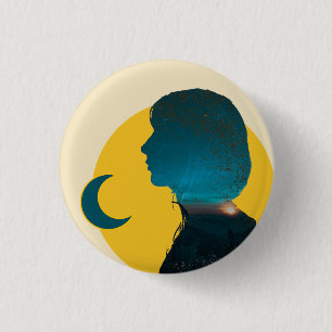 Profile of a woman with a background 1 inch round button