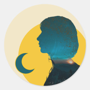 Profile of a woman with a background classic round sticker