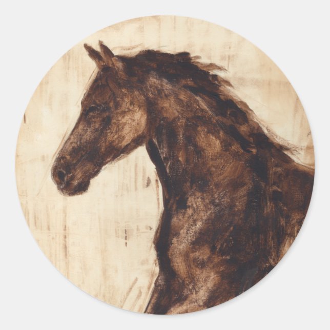 Profile of Brown Wild Horse Classic Round Sticker (Front)