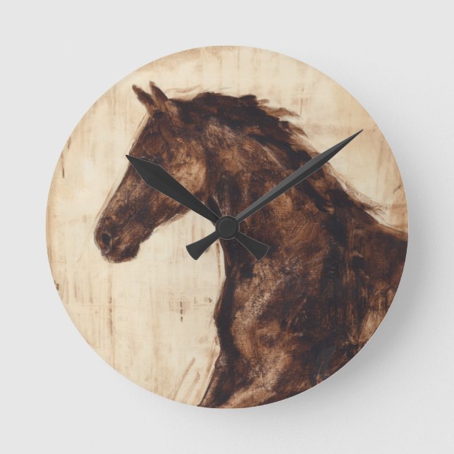 Profile of Brown Wild Horse Round Clock (Front)