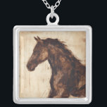 Profile of Brown Wild Horse Silver Plated Necklace<br><div class="desc">The beauty of this dark horse is perfectly captured by two simple colours: brown and beige and the sharpness of the ink used in this painting makes it even more realistic. This contemporary fine art print representing a profile of a brown stallion will add character to any living room, dining...</div>