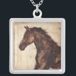 Profile of Brown Wild Horse Silver Plated Necklace<br><div class="desc">The beauty of this dark horse is perfectly captured by two simple colours: brown and beige and the sharpness of the ink used in this painting makes it even more realistic. This contemporary fine art print representing a profile of a brown stallion will add character to any living room, dining...</div>