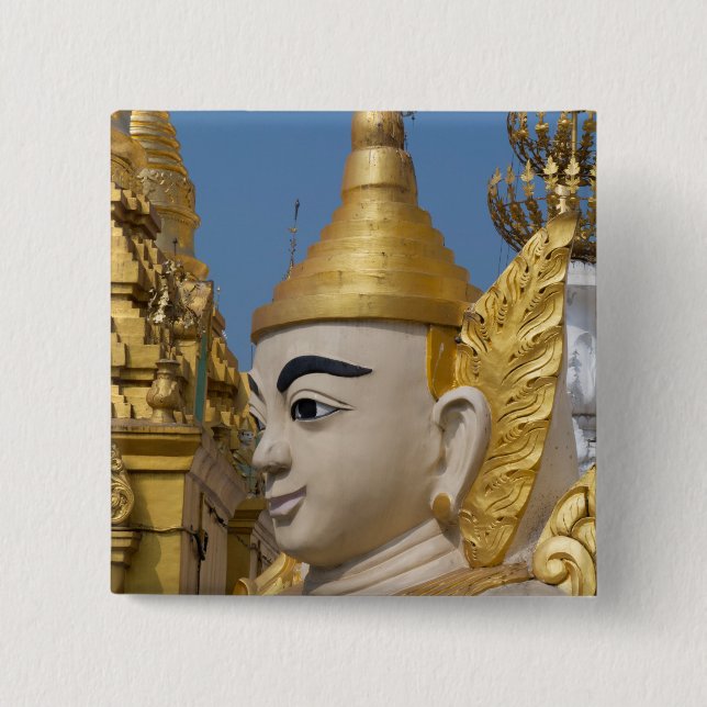 Profile Of Buddha Statue 2 Inch Square Button (Front)