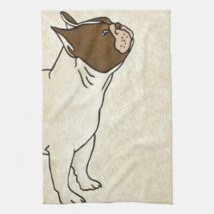 Profile of French Bulldog Looking Up Kitchen Towel