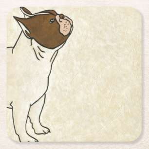Profile of French Bulldog Looking Up Square Paper Coaster