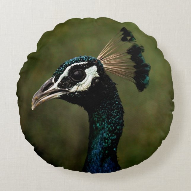 Profile of Peacock  Round Pillow (Front)