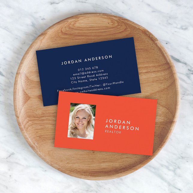 Profile Photo Simple Minimalist Editable Colour Business Card (Creator Uploaded)