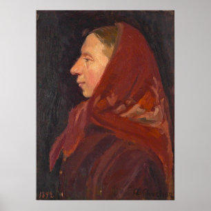 Profile Portrait Woman in Red Poster