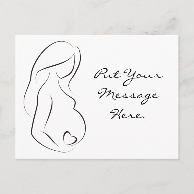 Profile Pregnant Woman Belly Heart Announcement Postcard (Front)