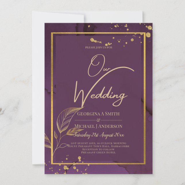PROFONDE VIE OR FEUILLES Mariage Invitation (Devant)