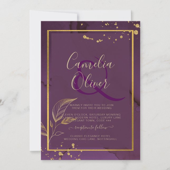 PROFONDE VIE OR FEUILLES Mariage Invitation (Devant)