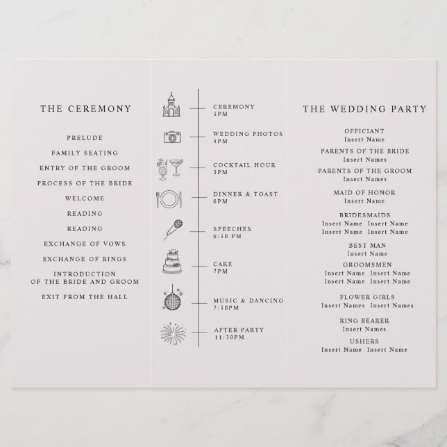 Program Minimalist Timeline for a Modern Wedding. Flyer (Back)