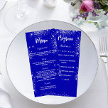 Program party dinner menu royal blue silver<br><div class="desc">Birthday party program and menu.  Personalize and add a name,  age and your program. A royal blue background. White coloured letters. Decorated with faux silver glitter,  sparkles.
Back: add the celebration dinner menu.</div>