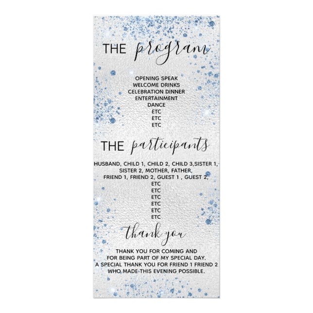 Program party silver blue glitter dust (Front)
