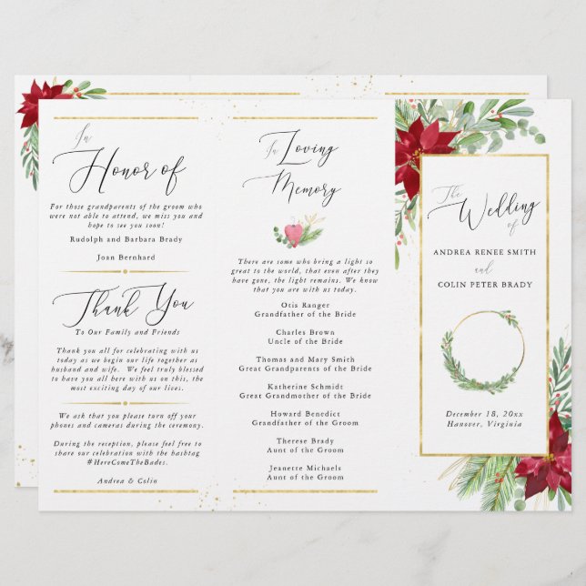 Programme à trois volets du Mariage de Noël (Devant / Derrière)