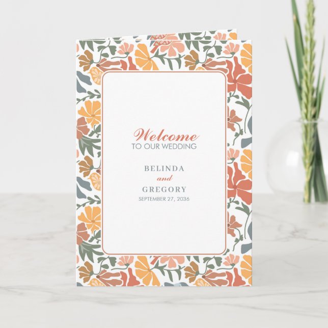 Programme Abstrait Floral & Birds Mariage Ordre de service (Devant)
