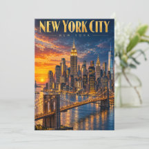 Affiche de voyage de la skyline dorée de New York