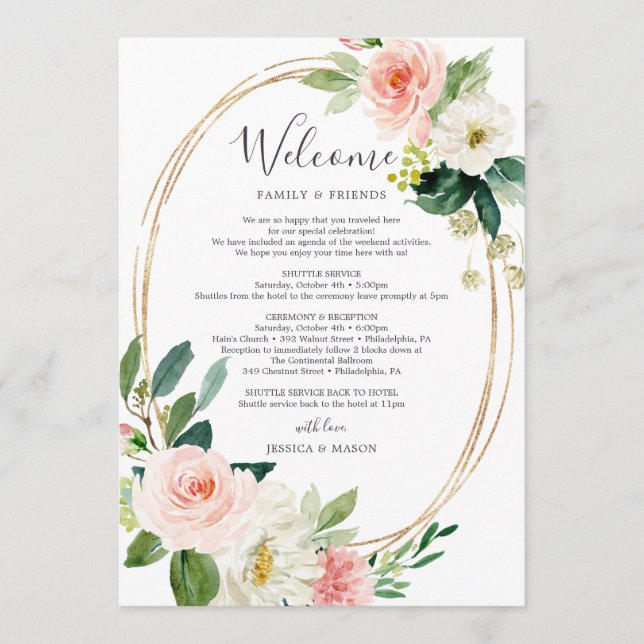Programme Airy Blush Mariage Itinéraire - Mariage Bienvenue (Devant)