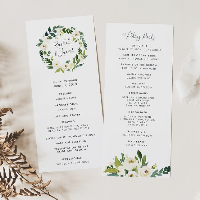 Programme Alabaster Floral Wreath Mariage Cérémonie Programm (Créateur téléchargé)
