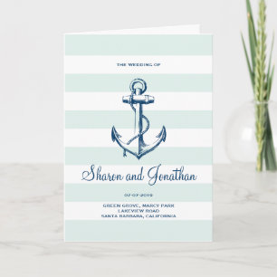 Programme Ancre bleue marine et rayures de menthe Mariage na